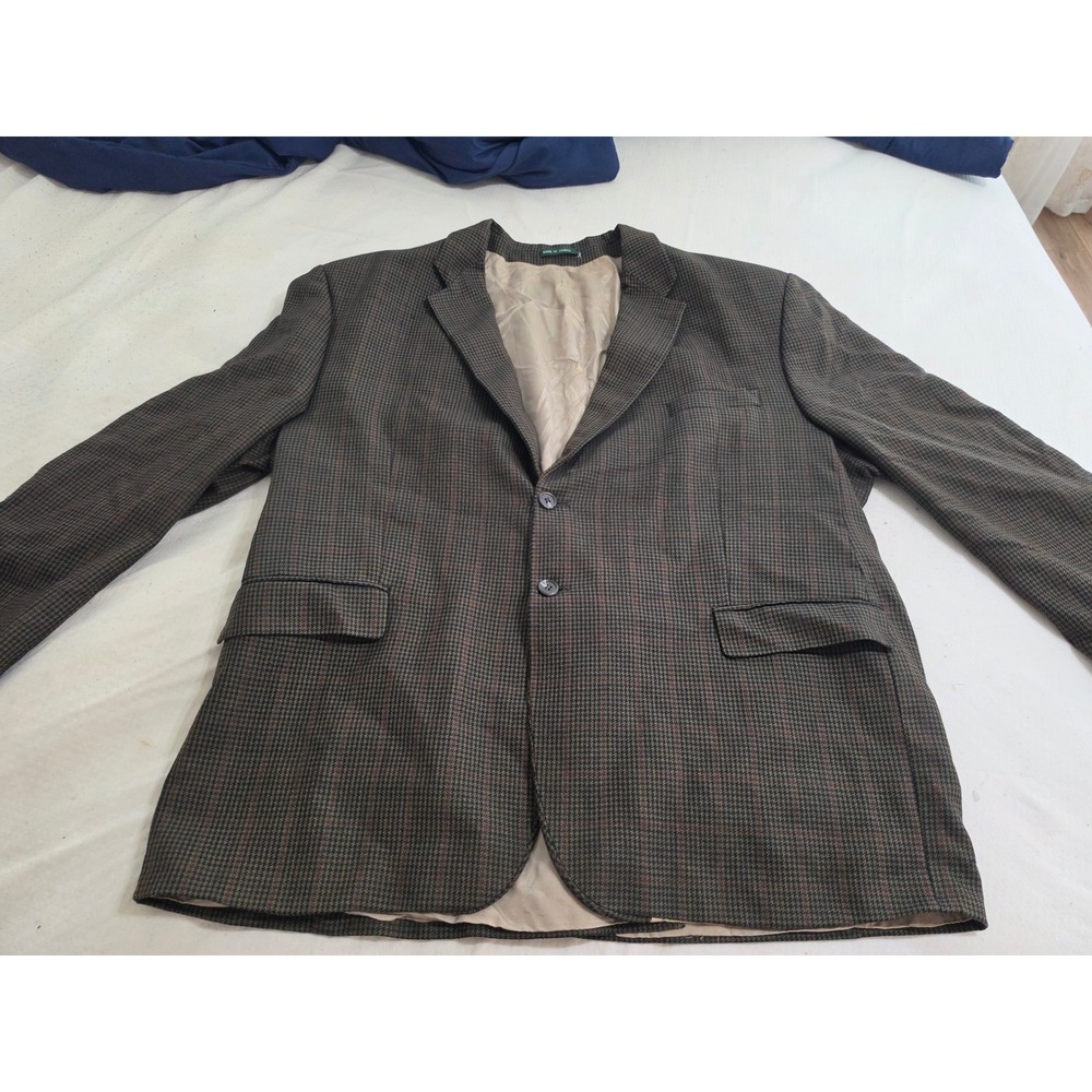 Lauren Ralph Lauren Mens Brown Houndstooth Wool Blazer Sport Coat Made in Canada